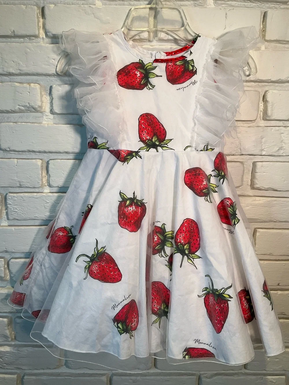 Monnalisa Tulle White Strawberry dress 5